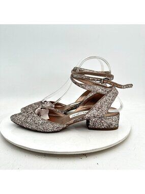 Jimmy Choo Vicky Women Sz EU 37 Women 7 Coarse Glitter Rose Gold Ankle Wrap Shoe